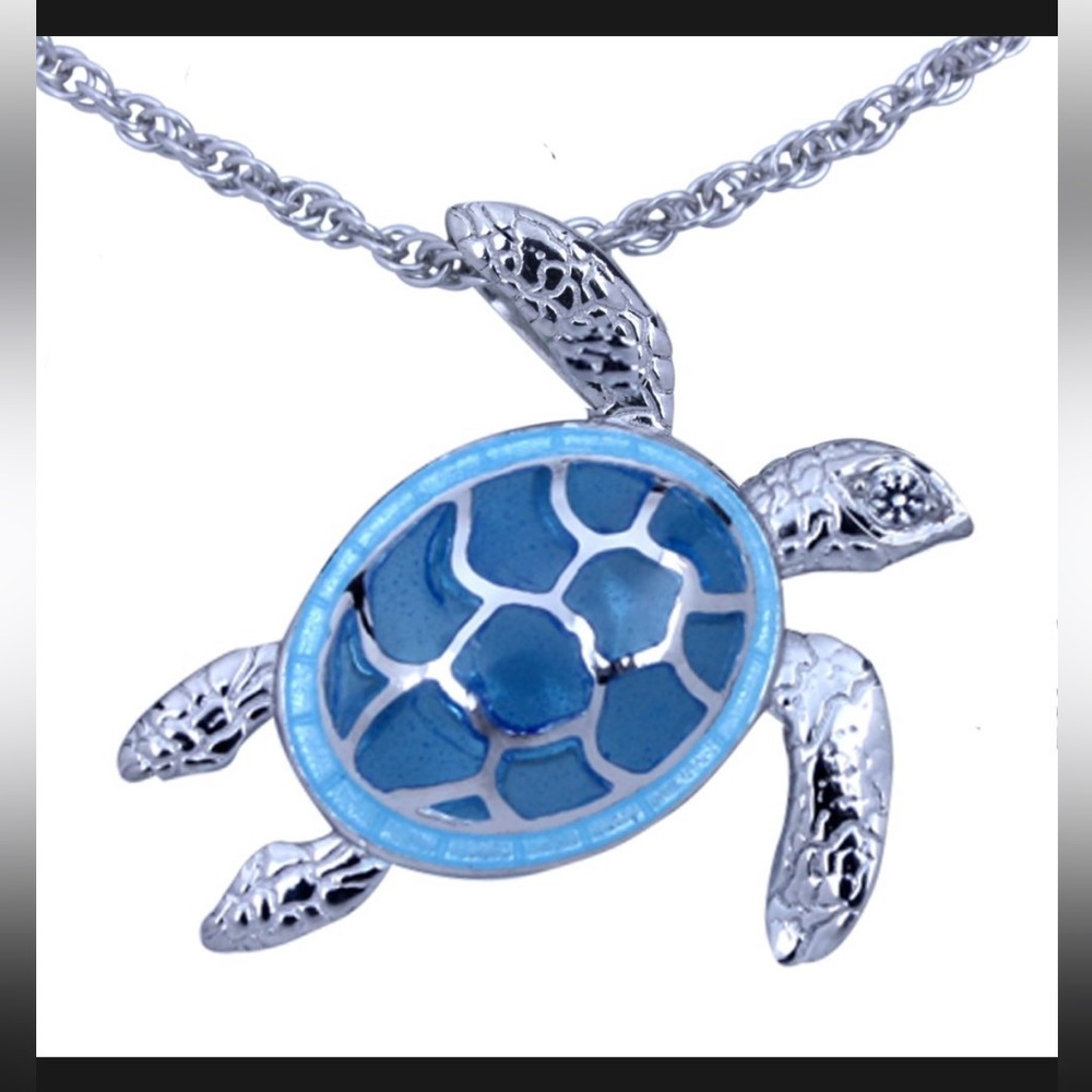 Guy Harvey Sea Turtle Necklace Enameled & Crafted in Sterling Silver